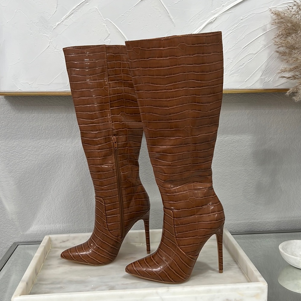MissLola crocodile patent boots